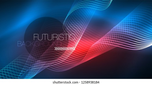Brillante ola abstracta en movimiento oscuro y brillante, Navidad y Año Nuevo mágico luz espacial. Fondo abstracto Vector Techno