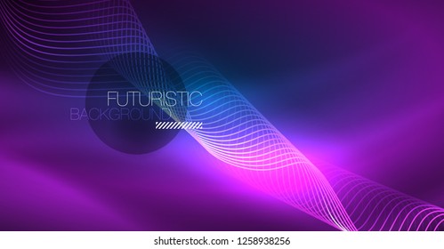 Brillante ola abstracta en movimiento oscuro y brillante, Navidad y Año Nuevo mágico luz espacial. Fondo abstracto Vector Techno