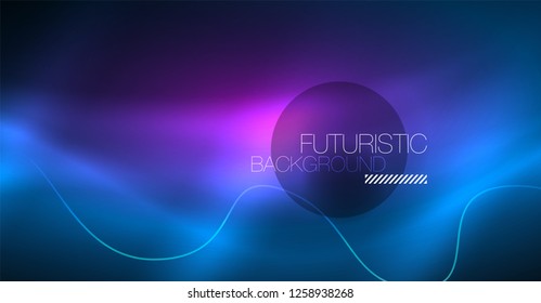Glowing abstract wave on dark, shiny motion, Christmas and New Year magic space light. Vector techno abstract background