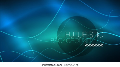 Glowing abstract wave on dark, shiny motion, Christmas and New Year magic space light. Vector techno abstract background