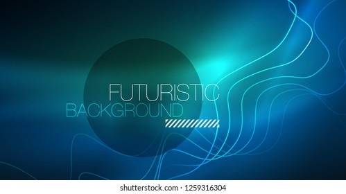 Glowing abstract wave on dark, shiny motion, Christmas and New Year magic space light. Vector techno abstract background