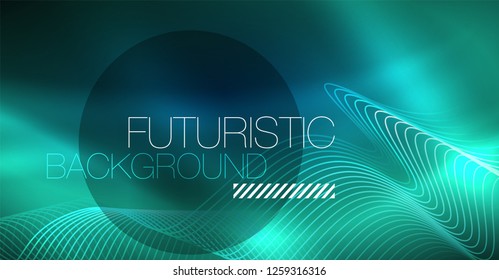 Glowing abstract wave on dark, shiny motion, Christmas and New Year magic space light. Vector techno abstract background