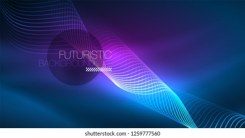 Brillante ola abstracta en movimiento oscuro y brillante, Navidad y Año Nuevo mágico luz espacial. Fondo abstracto Vector Techno
