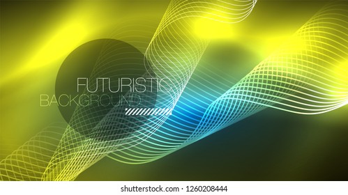 Onda abstrata brilhante na luz do espaço mágico escuro, movimento brilhante, Natal e Ano Novo. Plano de fundo abstrato do tecno vetorial