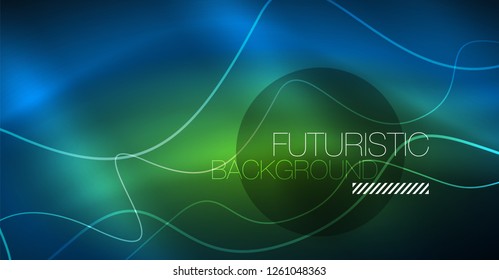 Glowing abstract wave on dark, shiny motion, Christmas and New Year magic space light. Vector techno abstract background