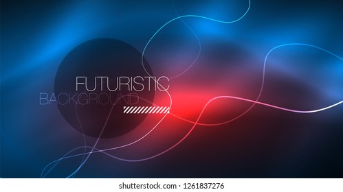 Glowing abstract wave on dark, shiny motion, Christmas and New Year magic space light. Vector techno abstract background