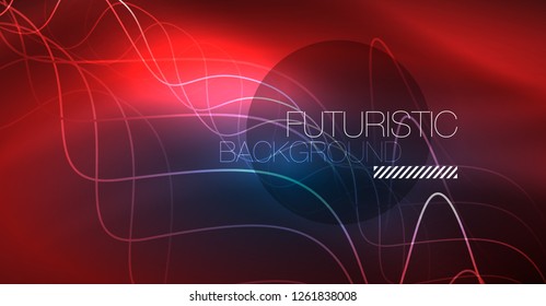 Glowing abstract wave on dark, shiny motion, Christmas and New Year magic space light. Vector techno abstract background