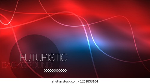Glowing abstract wave on dark, shiny motion, Christmas and New Year magic space light. Vector techno abstract background