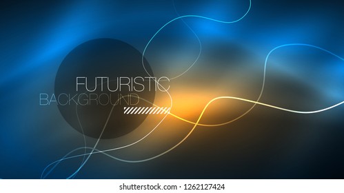 Glowing abstract wave on dark, shiny motion, Christmas and New Year magic space light. Vector techno abstract background