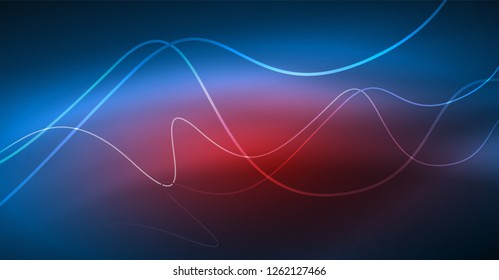 Glowing abstract wave on dark, shiny motion, Christmas and New Year magic space light. Vector techno abstract background