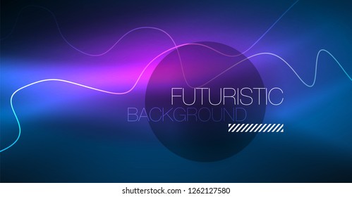Glowing abstract wave on dark, shiny motion, Christmas and New Year magic space light. Vector techno abstract background
