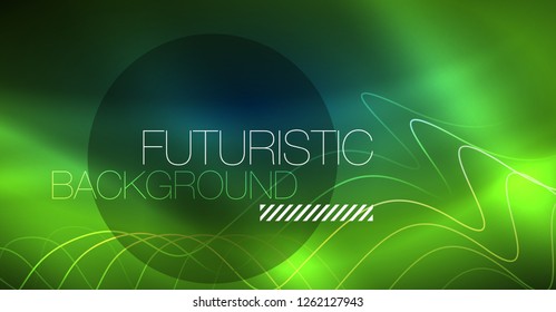 Glowing abstract wave on dark, shiny motion, Christmas and New Year magic space light. Vector techno abstract background