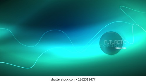 Glowing abstract wave on dark, shiny motion, Christmas and New Year magic space light. Vector techno abstract background