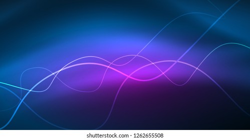 Glowing abstract wave on dark, shiny motion, Christmas and New Year magic space light. Vector techno abstract background