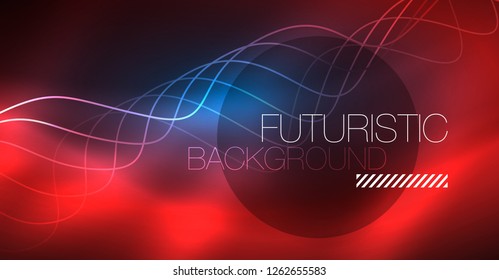 Glowing abstract wave on dark, shiny motion, Christmas and New Year magic space light. Vector techno abstract background