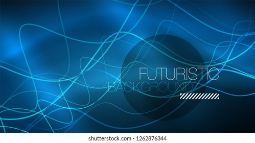 Glowing abstract wave on dark, shiny motion, Christmas and New Year magic space light. Vector techno abstract background