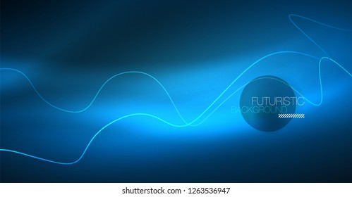 Glowing abstract wave on dark, shiny motion, Christmas and New Year magic space light. Vector techno abstract background