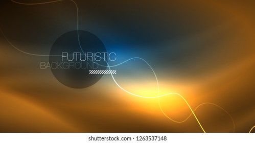 Glowing abstract wave on dark, shiny motion, Christmas and New Year magic space light. Vector techno abstract background