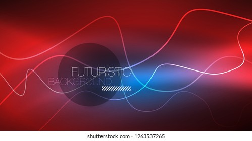 Glowing abstract wave on dark, shiny motion, Christmas and New Year magic space light. Vector techno abstract background