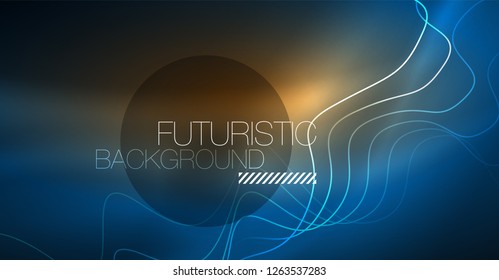 Brillante ola abstracta en movimiento oscuro y brillante, Navidad y Año Nuevo mágico luz espacial. Fondo abstracto Vector Techno
