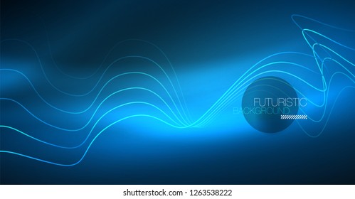 Brillante ola abstracta en movimiento oscuro y brillante, Navidad y Año Nuevo mágico luz espacial. Fondo abstracto Vector Techno