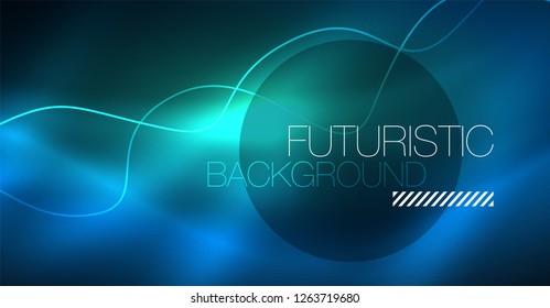 Glowing abstract wave on dark, shiny motion, Christmas and New Year magic space light. Vector techno abstract background