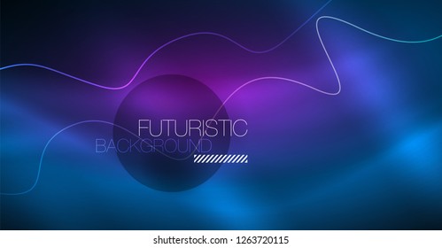 Glowing abstract wave on dark, shiny motion, Christmas and New Year magic space light. Vector techno abstract background