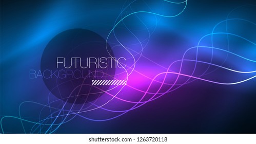 Brillante ola abstracta en movimiento oscuro y brillante, Navidad y Año Nuevo mágico luz espacial. Fondo abstracto Vector Techno