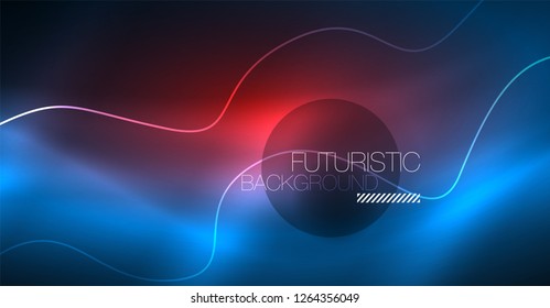 Glowing abstract wave on dark, shiny motion, Christmas and New Year magic space light. Vector techno abstract background