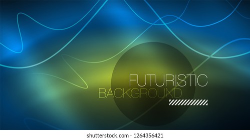 Glowing abstract wave on dark, shiny motion, Christmas and New Year magic space light. Vector techno abstract background