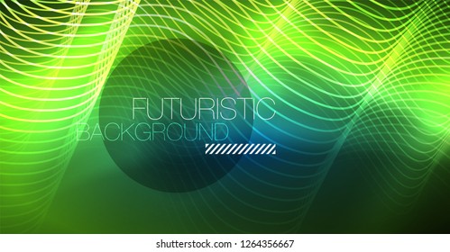 Glowing abstract wave on dark, shiny motion, Christmas and New Year magic space light. Vector techno abstract background