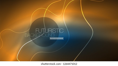 Glowing abstract wave on dark, shiny motion, Christmas and New Year magic space light. Vector techno abstract background