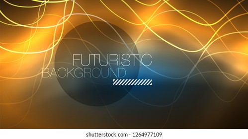 Glowing abstract wave on dark, shiny motion, Christmas and New Year magic space light. Vector techno abstract background