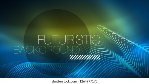 Brillante ola abstracta en movimiento oscuro y brillante, Navidad y Año Nuevo mágico luz espacial. Fondo abstracto Vector Techno