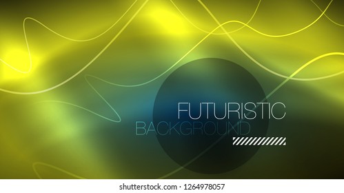 Glowing abstract wave on dark, shiny motion, Christmas and New Year magic space light. Vector techno abstract background