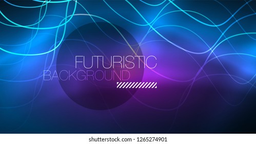 Glowing abstract wave on dark, shiny motion, Christmas and New Year magic space light. Vector techno abstract background