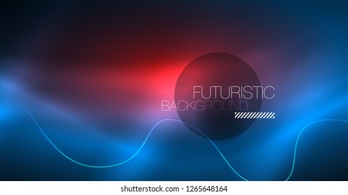Glowing abstract wave on dark, shiny motion, Christmas and New Year magic space light. Vector techno abstract background