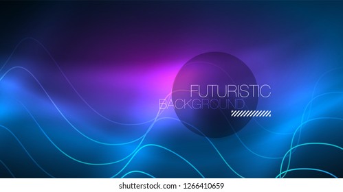 Glowing abstract wave on dark, shiny motion, Christmas and New Year magic space light. Vector techno abstract background
