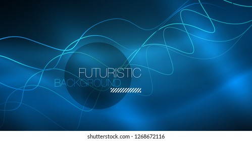 Glowing abstract wave on dark, shiny motion, Christmas and New Year magic space light. Vector techno abstract background