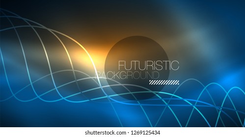 Brillante ola abstracta en movimiento oscuro y brillante, Navidad y Año Nuevo mágico luz espacial. Fondo abstracto Vector Techno