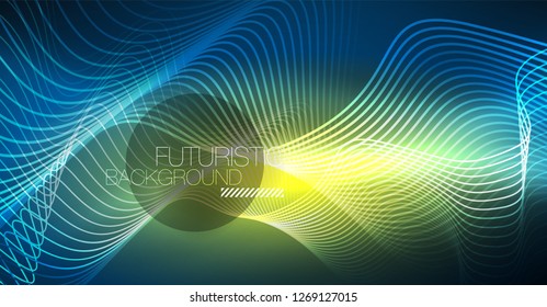Brillante ola abstracta en movimiento oscuro y brillante, Navidad y Año Nuevo mágico luz espacial. Fondo abstracto Vector Techno