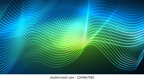 Brillante ola abstracta en movimiento oscuro y brillante, Navidad y Año Nuevo mágico luz espacial. Fondo abstracto Vector Techno