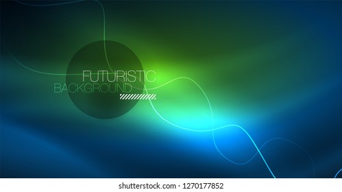 Glowing abstract wave on dark, shiny motion, Christmas and New Year magic space light. Vector techno abstract background