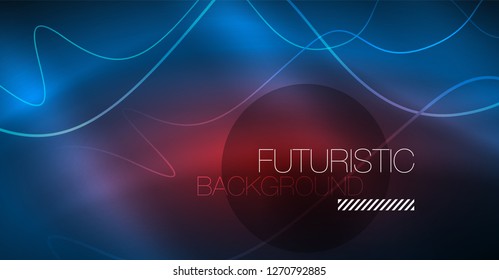 Glowing abstract wave on dark, shiny motion, Christmas and New Year magic space light. Vector techno abstract background