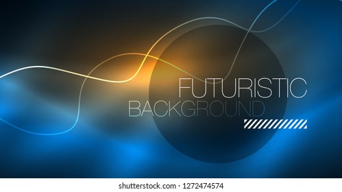 Glowing abstract wave on dark, shiny motion, Christmas and New Year magic space light. Vector techno abstract background
