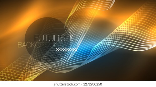 Brillante ola abstracta en movimiento oscuro y brillante, Navidad y Año Nuevo mágico luz espacial. Fondo abstracto Vector Techno