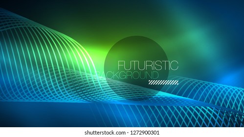 Brillante ola abstracta en movimiento oscuro y brillante, Navidad y Año Nuevo mágico luz espacial. Fondo abstracto Vector Techno
