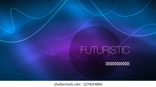 Glowing abstract wave on dark, shiny motion, Christmas and New Year magic space light. Vector techno abstract background