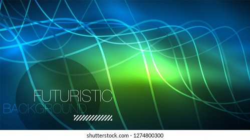 Glowing abstract wave on dark, shiny motion, Christmas and New Year magic space light. Vector techno abstract background