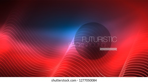 Glowing abstract wave on dark, shiny motion, Christmas and New Year magic space light. Vector techno abstract background
